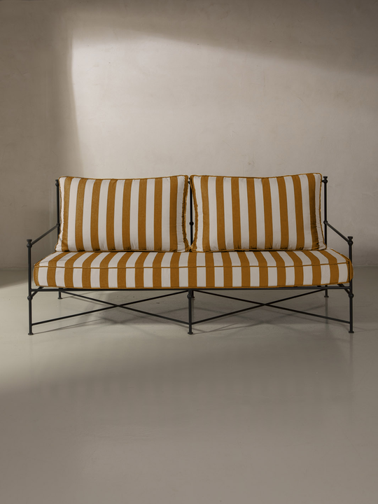 Medaillon wrought iron sofa cover 180cm mustard and white