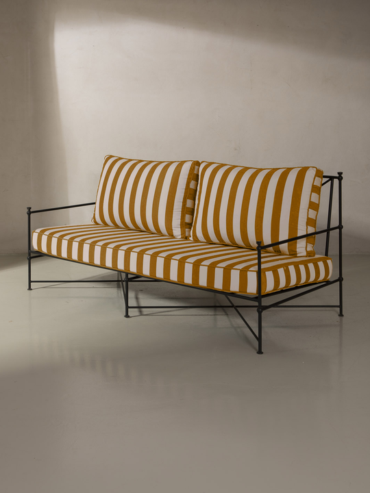 Medaillon wrought iron sofa cover 180cm mustard and white