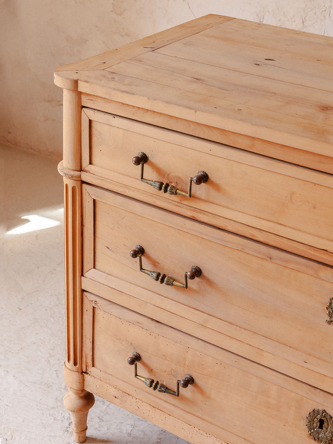 19th century washed chestnut French chest of drawers