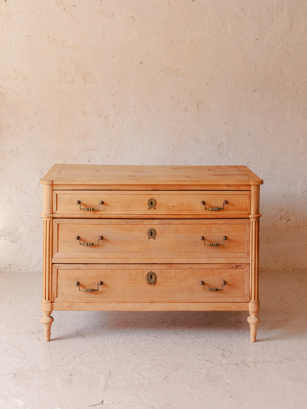 19th century washed chestnut French chest of drawers