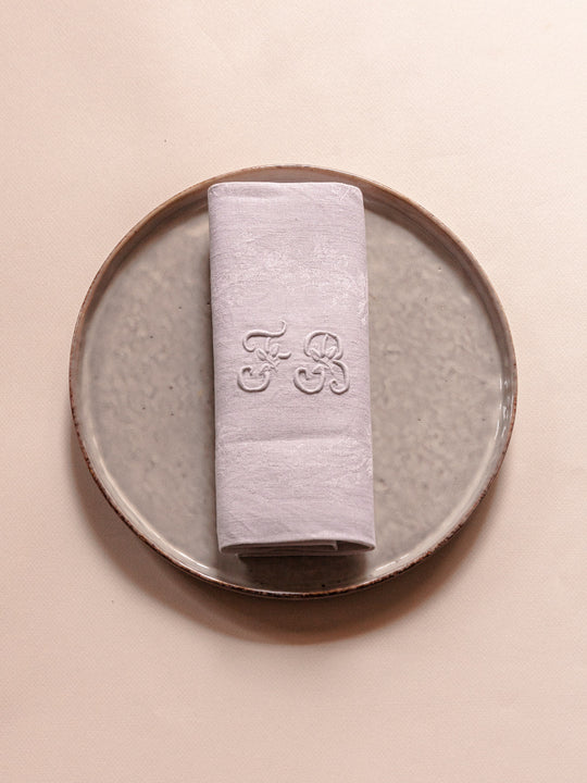Set of 12 "RB" white damask napkins
