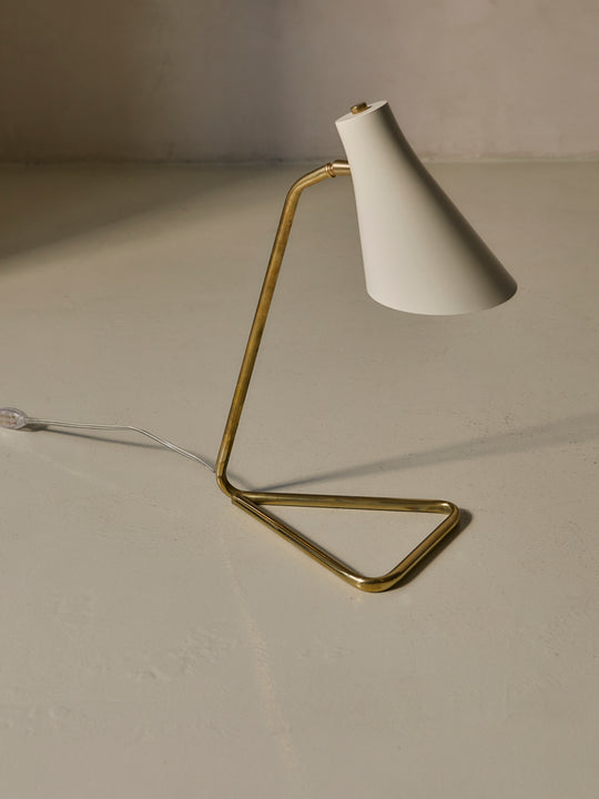 Brass table lamp with white enameled lampshade