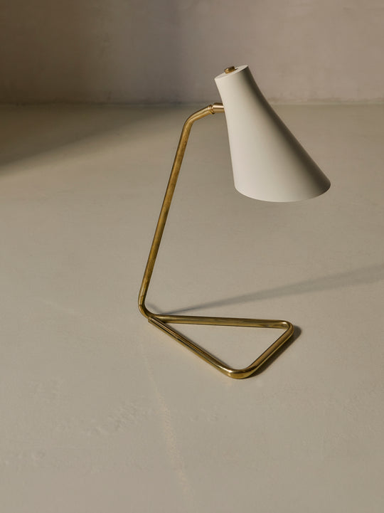 Brass table lamp with white enameled lampshade
