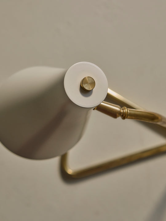 Brass table lamp with white enameled lampshade