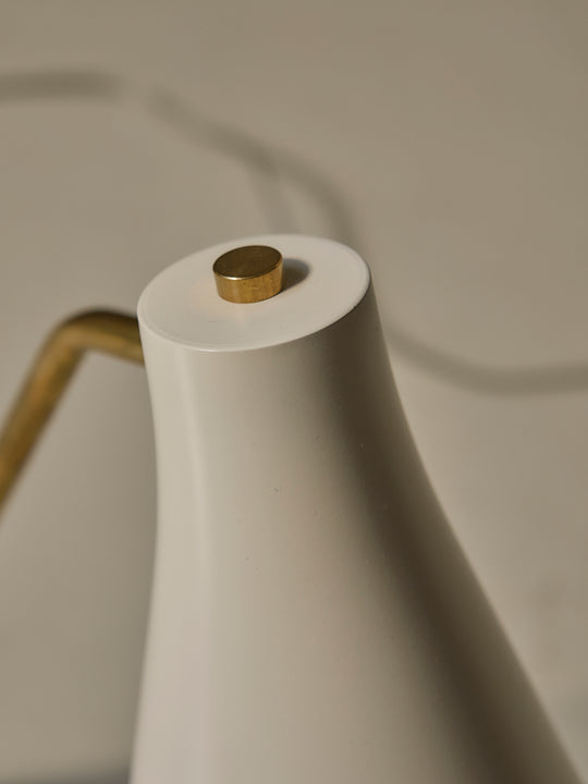 Brass table lamp with white enameled lampshade