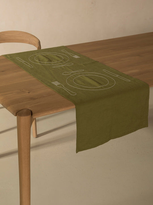 Camino “Duo Minimaliste” lino verde 150x50cm