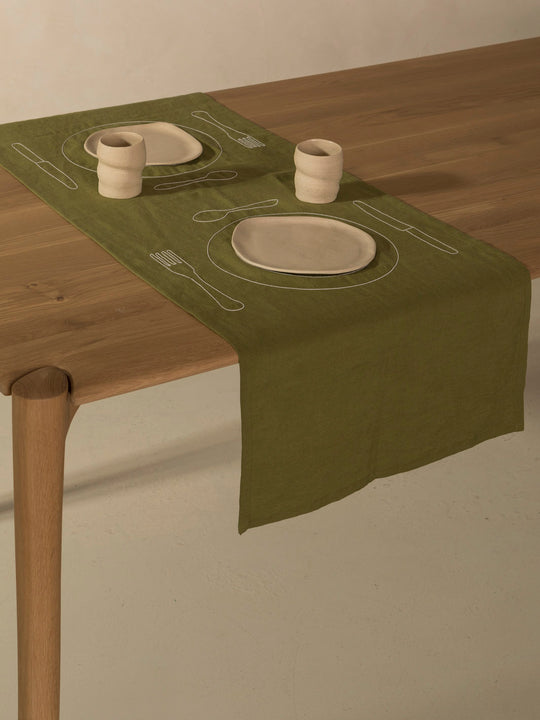 Camino “Duo Minimaliste” lino verde 150x50cm