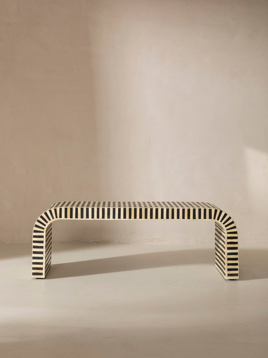 African marquetry oval bench 123x41x46cm