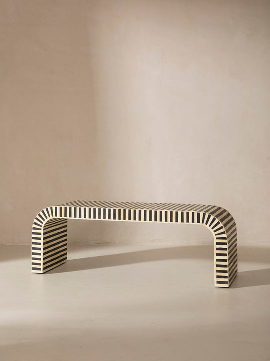 African marquetry oval bench 123x41x46cm