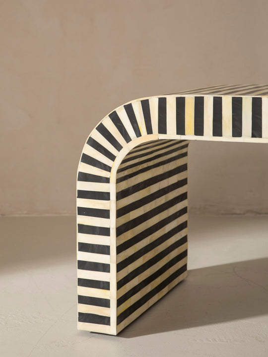 African marquetry oval bench 123x41x46cm