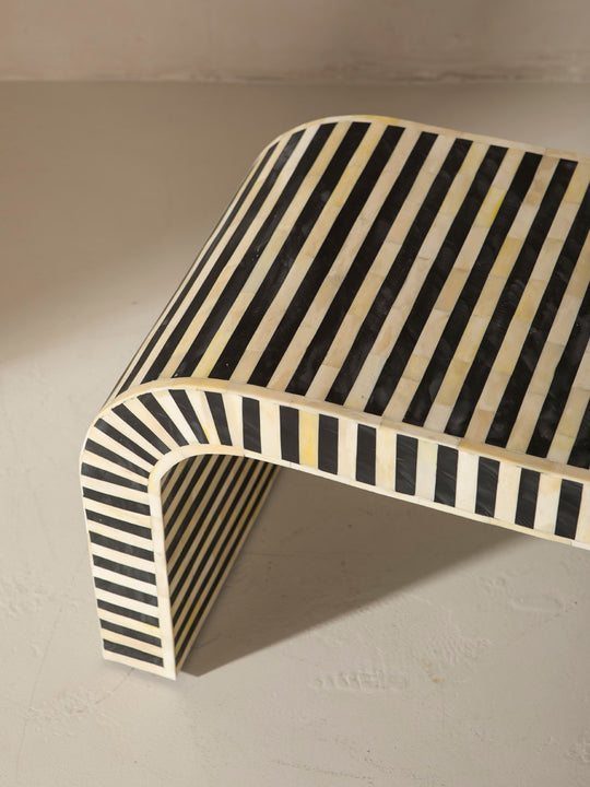 African marquetry oval bench 123x41x46cm