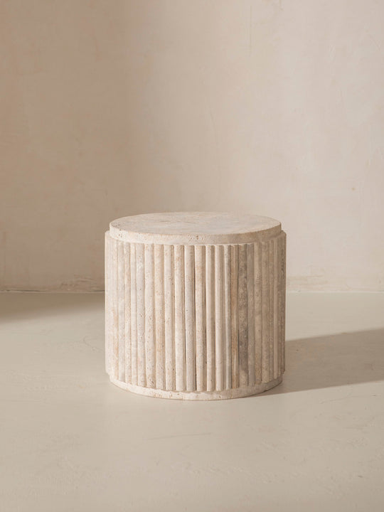 Travertine column side table