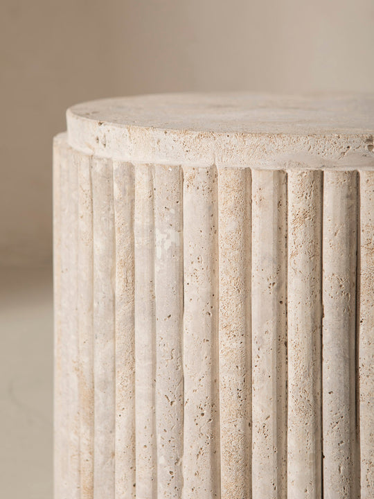 Travertine column side table