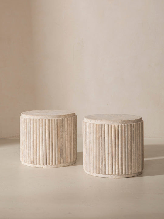 Travertine column side table