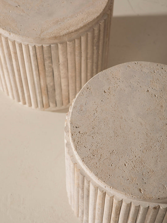 Travertine column side table