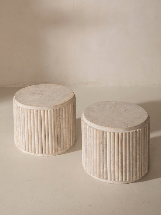 Travertine column side table