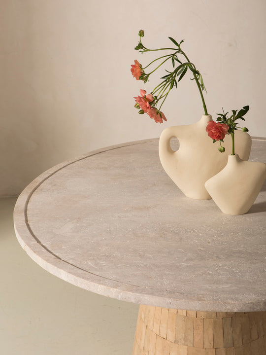 Zak table travertine and terracotta