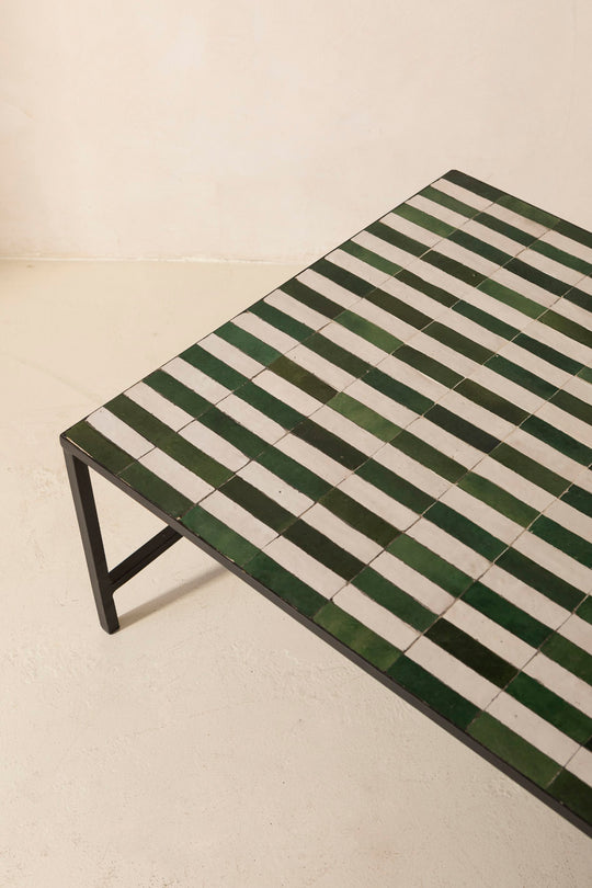 Zellige coffee table green and white stripes 120x80cm
