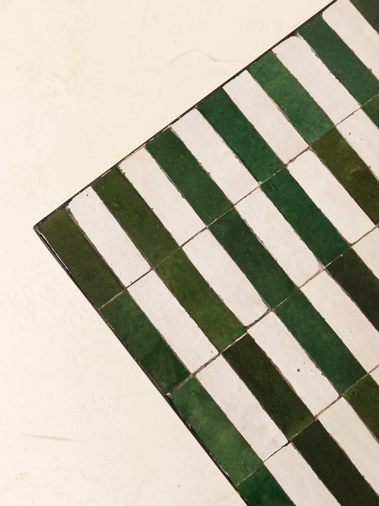 Zellige coffee table green and white stripes 120x80cm