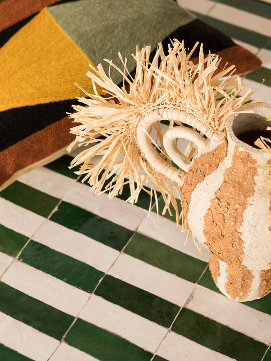 Zellige coffee table green and white stripes 120x80cm
