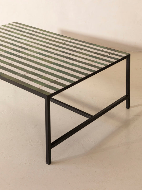 Zellige coffee table green and white stripes 120x80cm