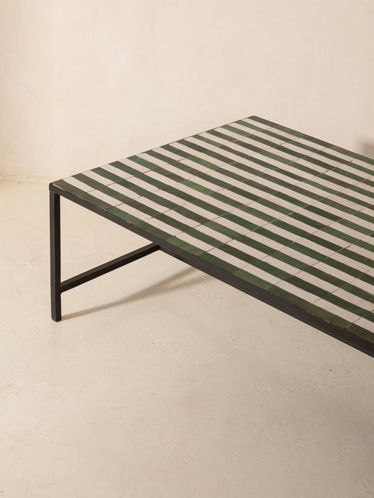 Zellige coffee table green and white stripes 120x80cm