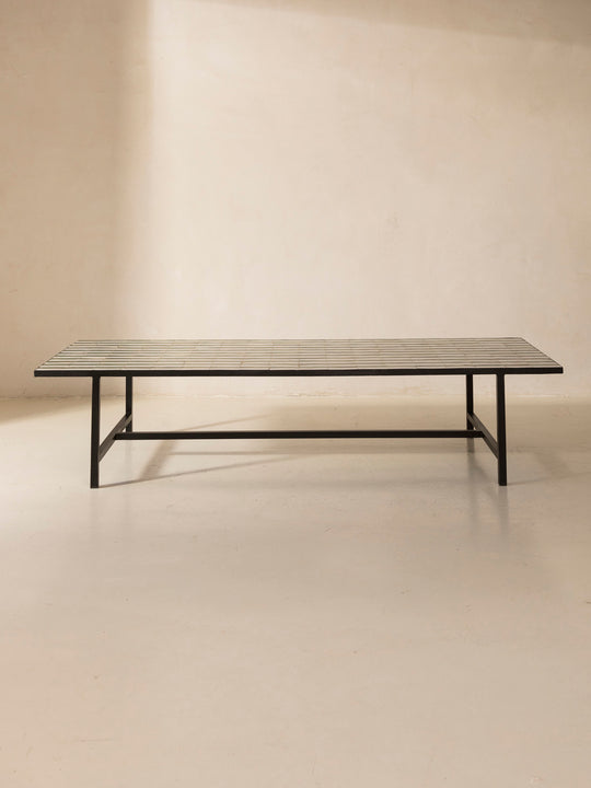 Zellige coffee table green and white stripes 120x80cm