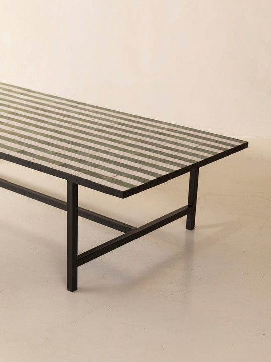 Zellige coffee table green and white stripes 120x80cm
