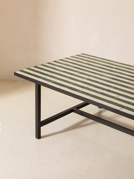 Zellige coffee table green and white stripes 120x80cm