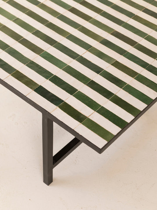 Zellige coffee table green and white stripes 120x80cm