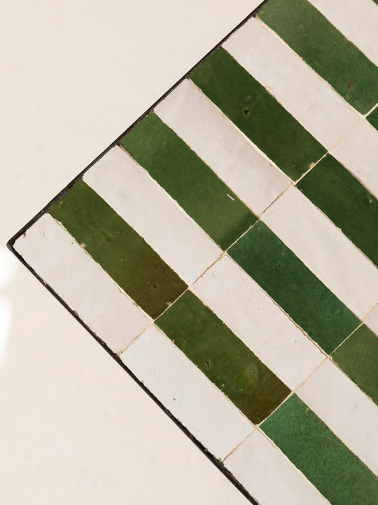 Zellige coffee table green and white stripes 120x80cm
