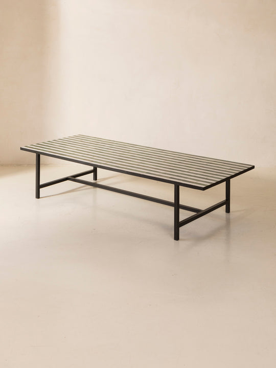 Zellige coffee table green and white stripes 120x80cm