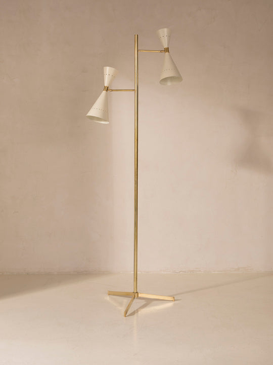 Brass floor lamp with white tulips