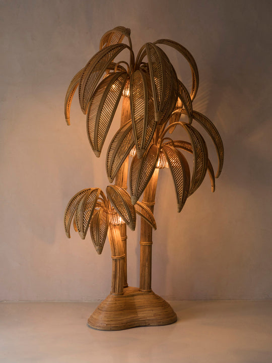 Lámpara de pie Palmera Ratán triple
