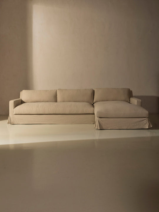 Amberes pearl linen sofa with chaise longue