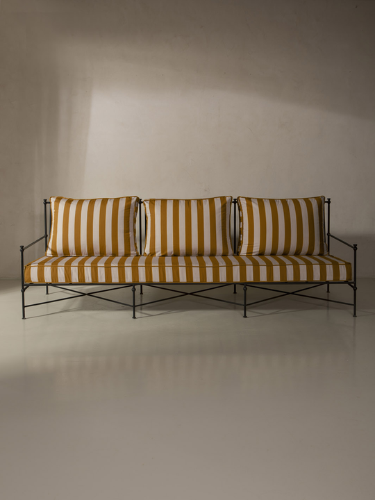 Medaillon wrought iron sofa cover 240cm mustard and white