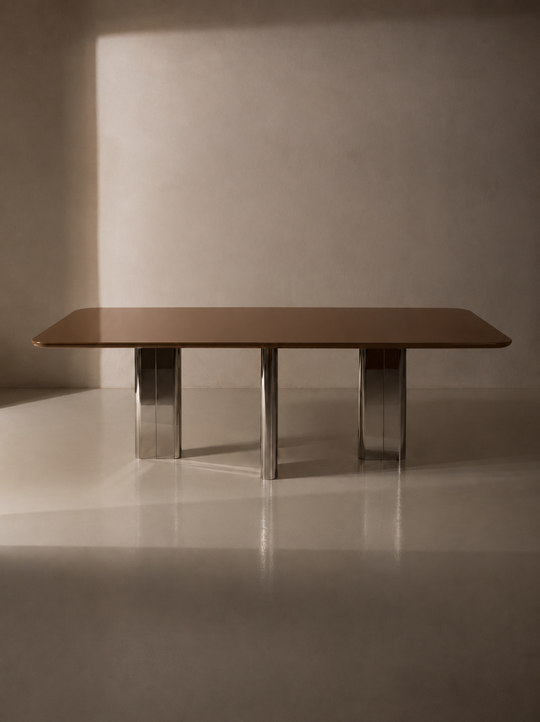 Mesa lacada caramel con pata cromada