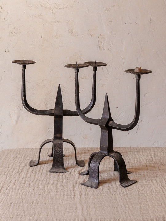 Pair of wrought iron candlesticks from the 50s