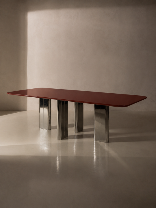 Mesa lacada burgundy con pata cromada