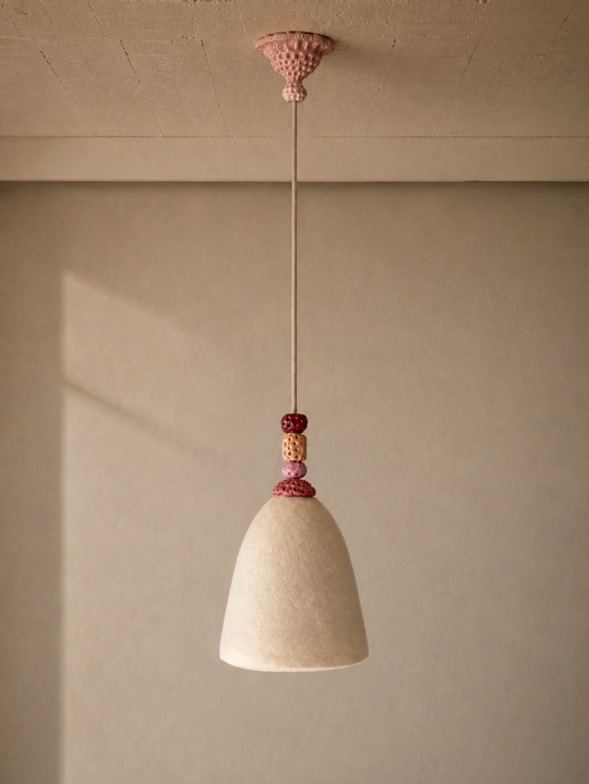 Lámpara pantalla de fieltro cerámica rosa 19CM