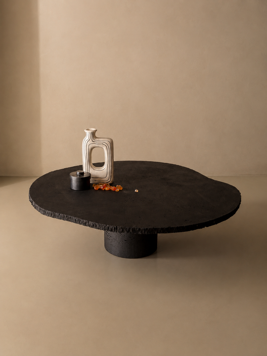 Mesa orgánica travertino negro Ø130cm