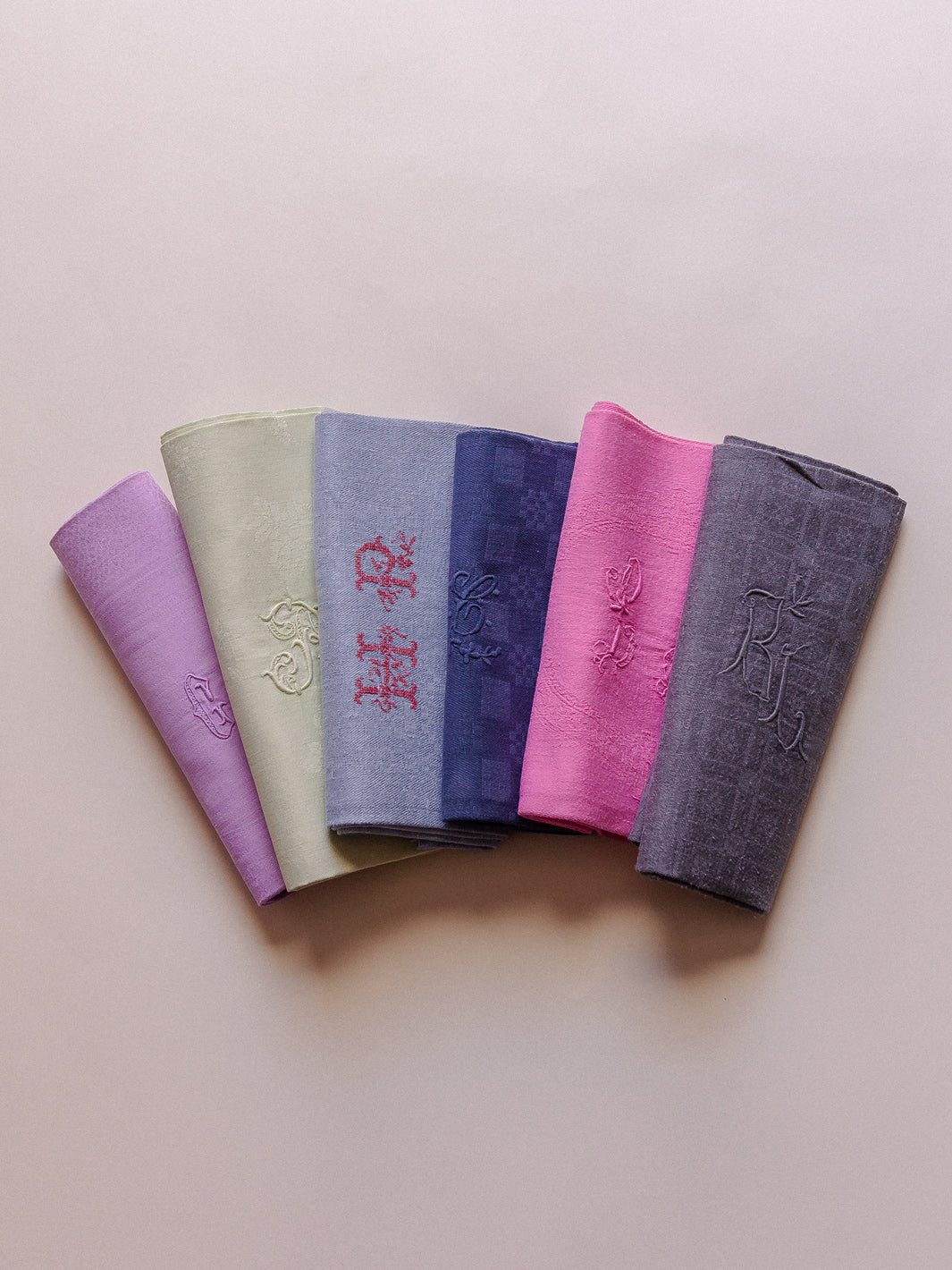Lot de 6 serviettes damassées multicolores