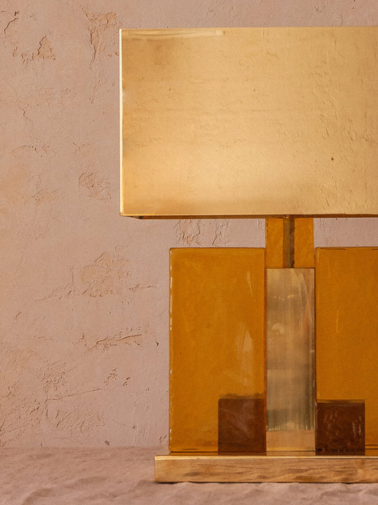 Lampe de table en verre de Murano et abat-jour en laiton