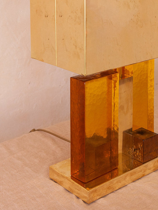 Murano glass table lamp and brass lampshade