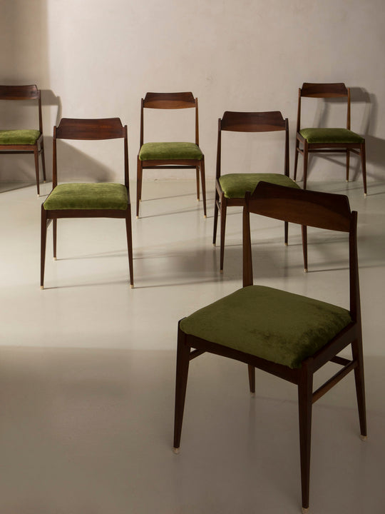 Juego 6 sillas Palosanto tapizadas en verde años 50