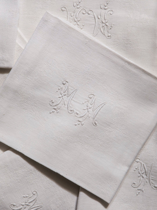 Juego de 12 servilletas de Damasco "MM"