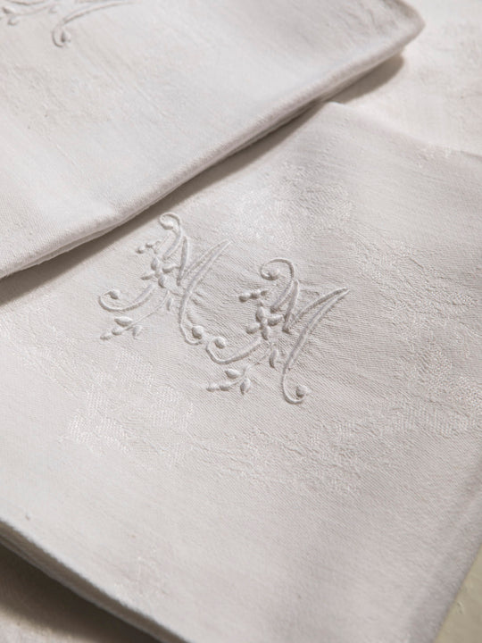 Juego de 12 servilletas de Damasco "MM"