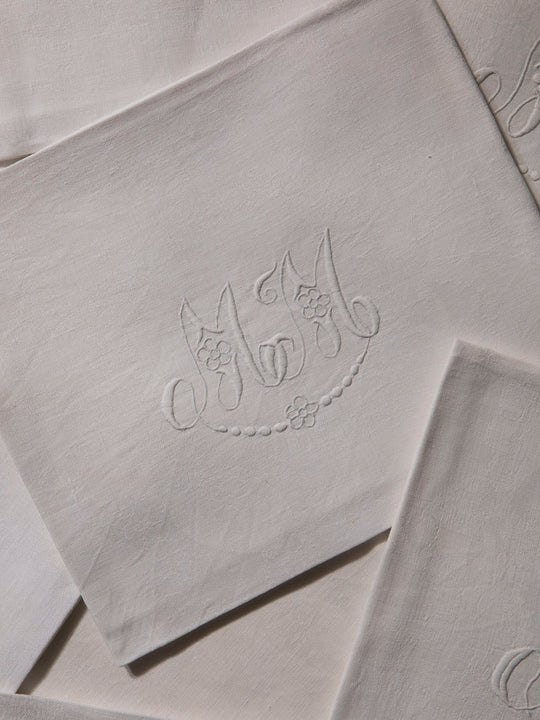 Juego de 12 servilletas de Damasco "MM"