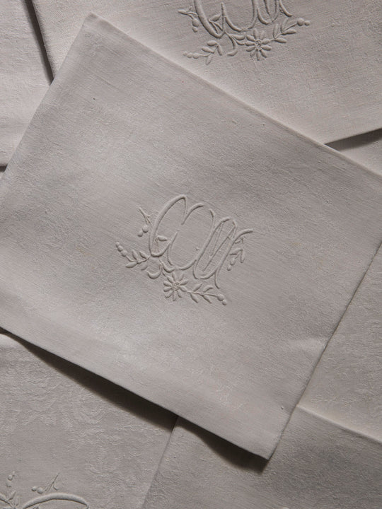 Juego de 12 servilletas de Damasco "CM"