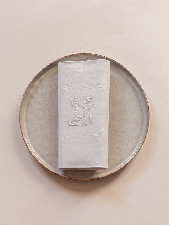 Set of 12 white damask napkins "TM"